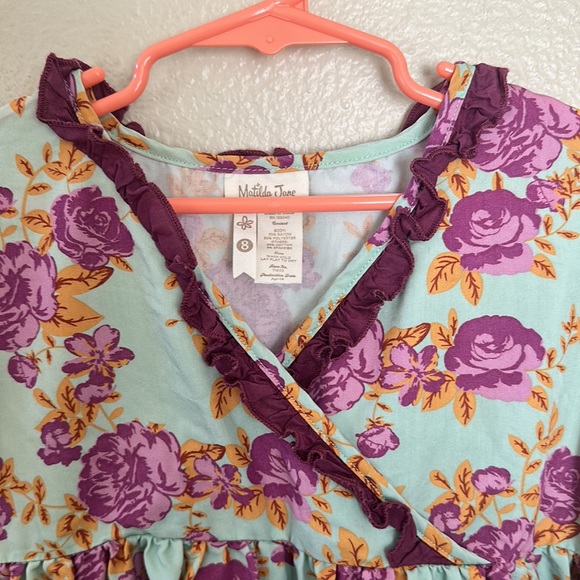 Matilda Jane Girls Turquoise and Purple Floral Short Sleeve Blouse Size 8 - Picture 2 of 8
